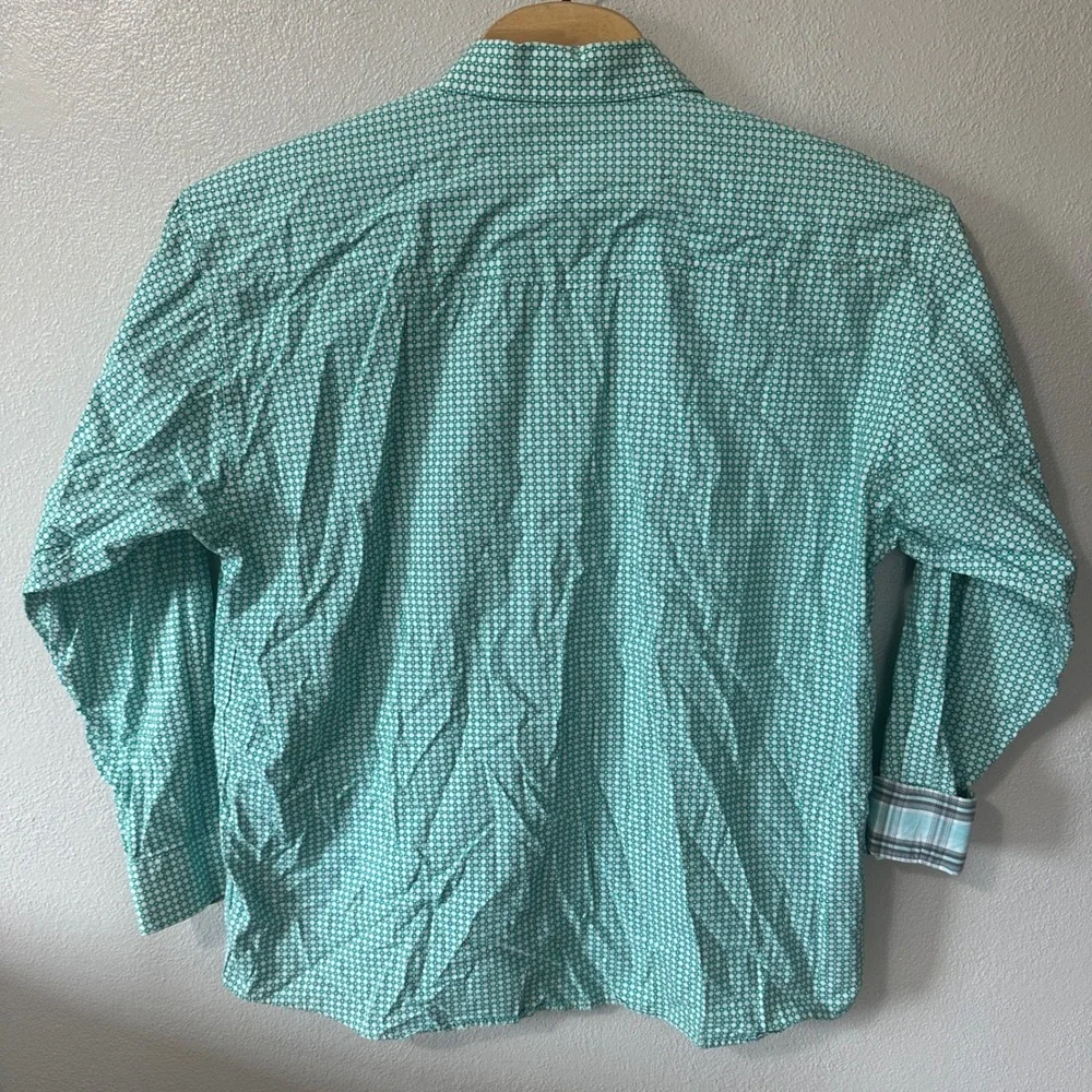 Panhandle Western Pearl Snap Shirt Turquoise Geometric Print Long Sleeve Mens XL